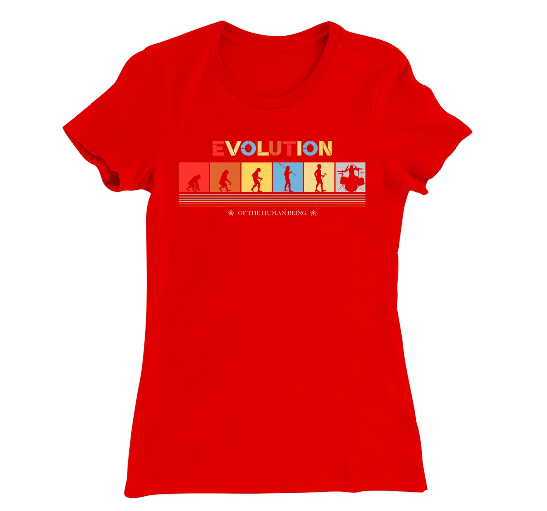 Evolution Of The Human Being Drummer Retro 70s Drummers T-Shirt, Kid T-Shirt and Women T-Shirt