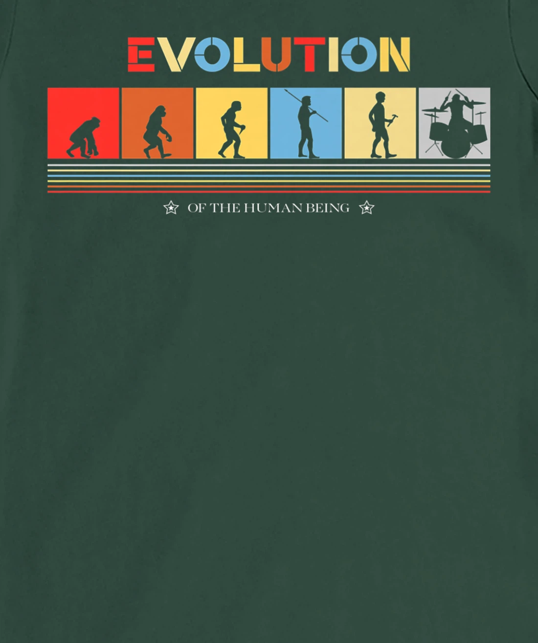 Evolution Of The Human Being Drummer Retro 70s Drummers T-Shirt, Kid T-Shirt and Women T-Shirt