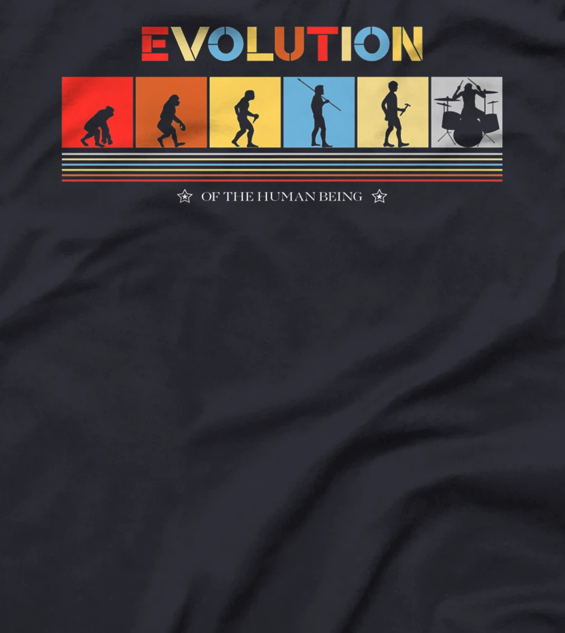 Evolution Of The Human Being Drummer Retro 70s Drummers T-Shirt, Kid T-Shirt and Women T-Shirt