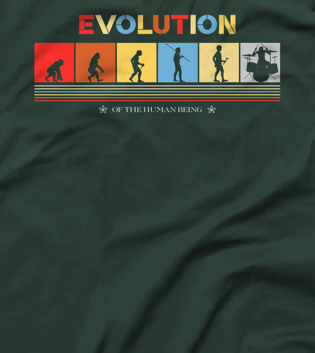 Evolution Of The Human Being Drummer Retro 70s Drummers T-Shirt, Kid T-Shirt and Women T-Shirt