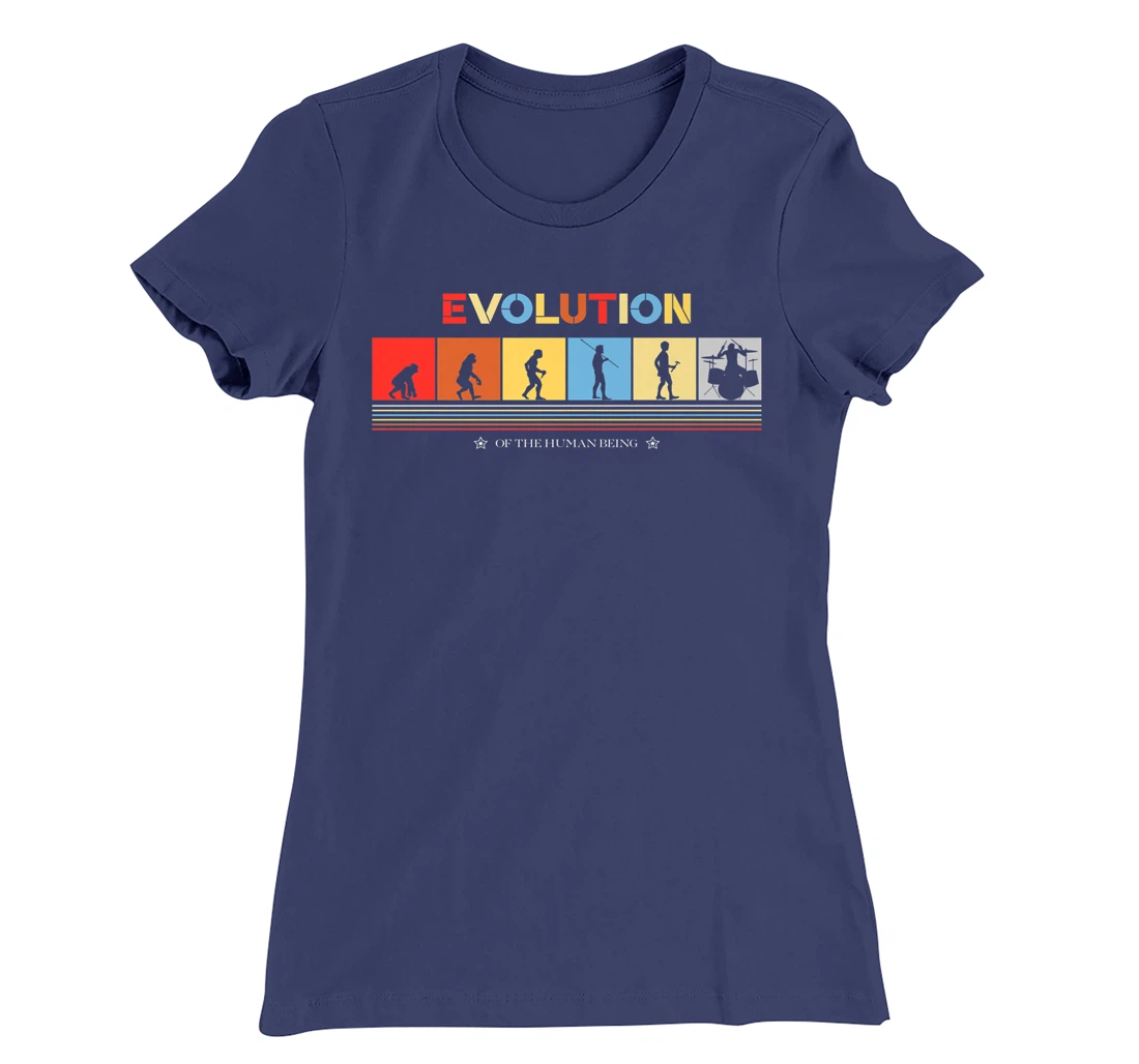 Evolution Of The Human Being Drummer Retro 70s Drummers T-Shirt, Kid T-Shirt and Women T-Shirt