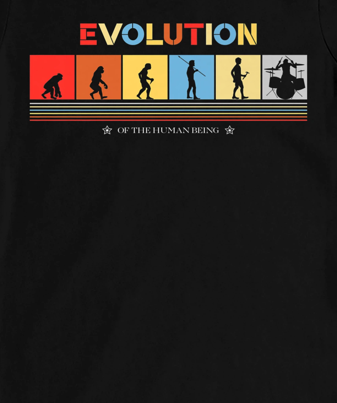 Evolution Of The Human Being Drummer Retro 70s Drummers T-Shirt, Kid T-Shirt and Women T-Shirt