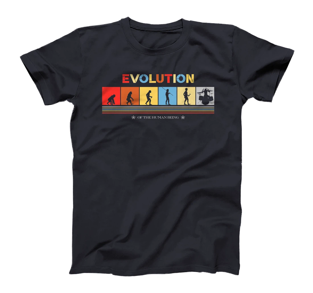 Evolution Of The Human Being Drummer Retro 70s Drummers T-Shirt, Kid T-Shirt and Women T-Shirt