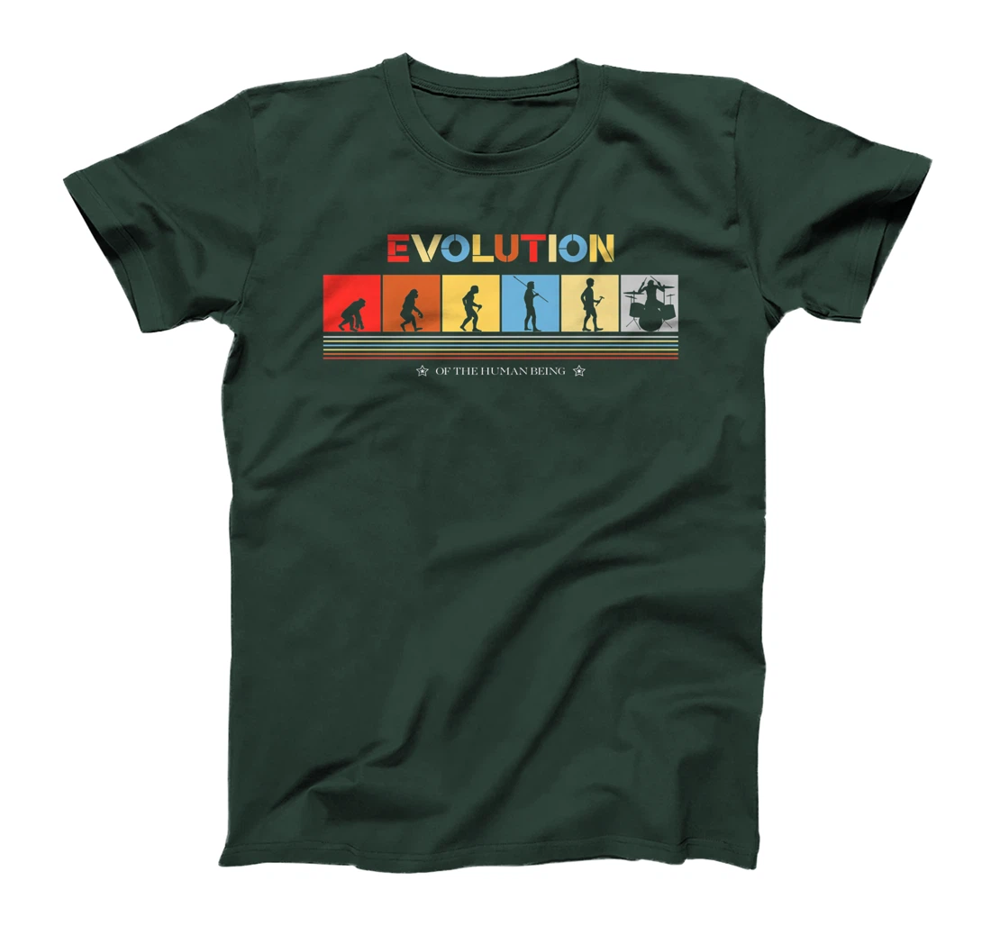 Evolution Of The Human Being Drummer Retro 70s Drummers T-Shirt, Kid T-Shirt and Women T-Shirt