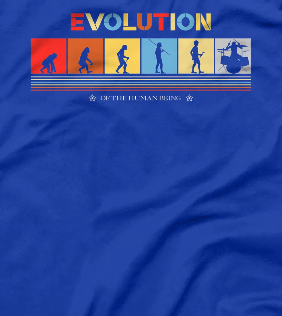 Evolution Of The Human Being Drummer Retro 70s Drummers T-Shirt, Kid T-Shirt and Women T-Shirt