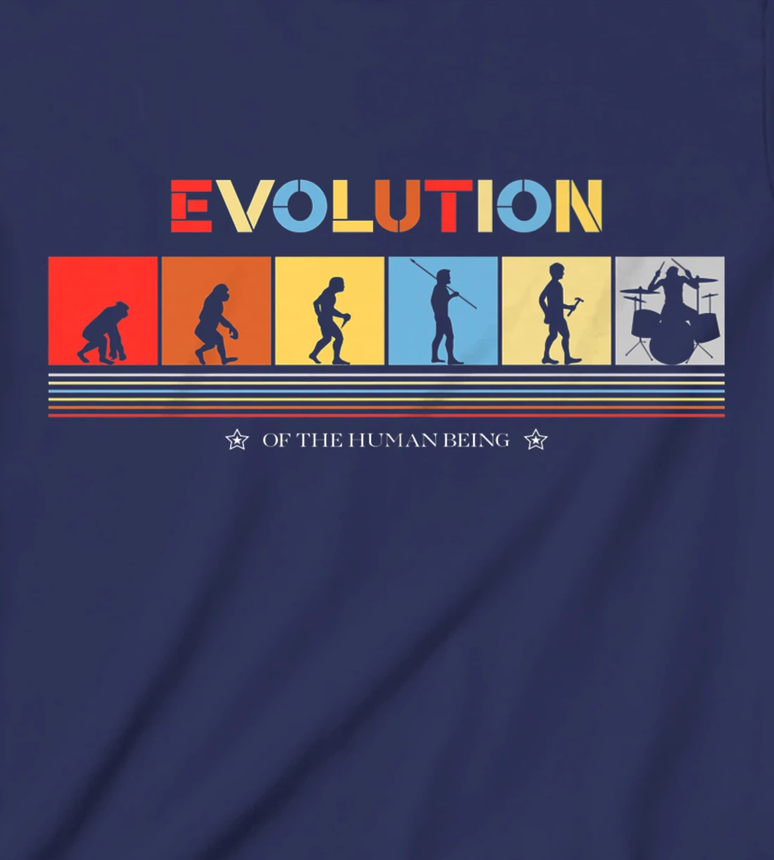 Evolution Of The Human Being Drummer Retro 70s Drummers T-Shirt, Kid T-Shirt and Women T-Shirt