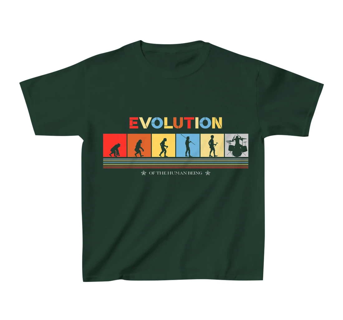 Evolution Of The Human Being Drummer Retro 70s Drummers T-Shirt, Kid T-Shirt and Women T-Shirt