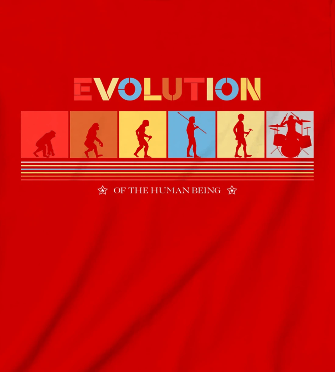 Evolution Of The Human Being Drummer Retro 70s Drummers T-Shirt, Kid T-Shirt and Women T-Shirt