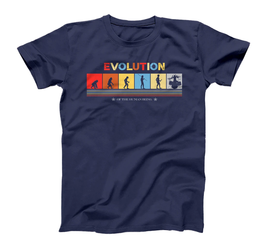 Evolution Of The Human Being Drummer Retro 70s Drummers T-Shirt, Kid T-Shirt and Women T-Shirt