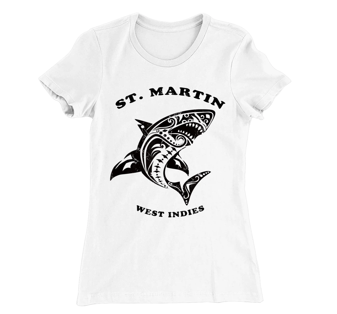 St. Martin, West Indies Vintage Retro Tribal Shark Vacation T-Shirt, Kid T-Shirt and Women T-Shirt
