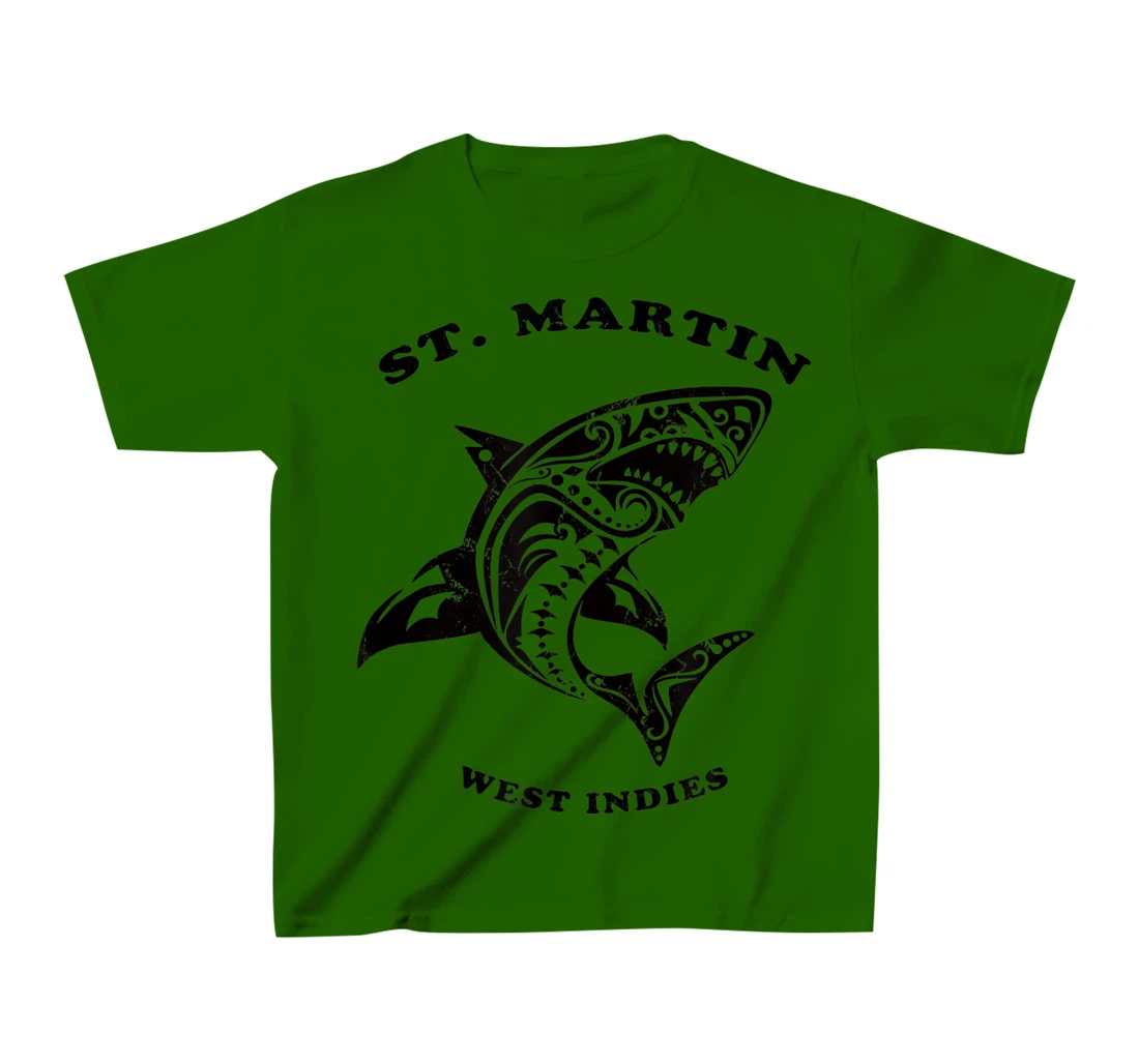 St. Martin, West Indies Vintage Retro Tribal Shark Vacation T-Shirt, Kid T-Shirt and Women T-Shirt