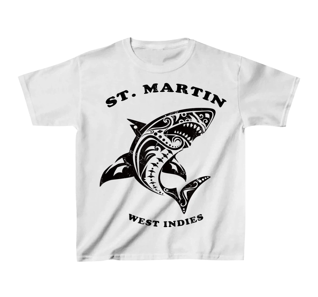 St. Martin, West Indies Vintage Retro Tribal Shark Vacation T-Shirt, Kid T-Shirt and Women T-Shirt