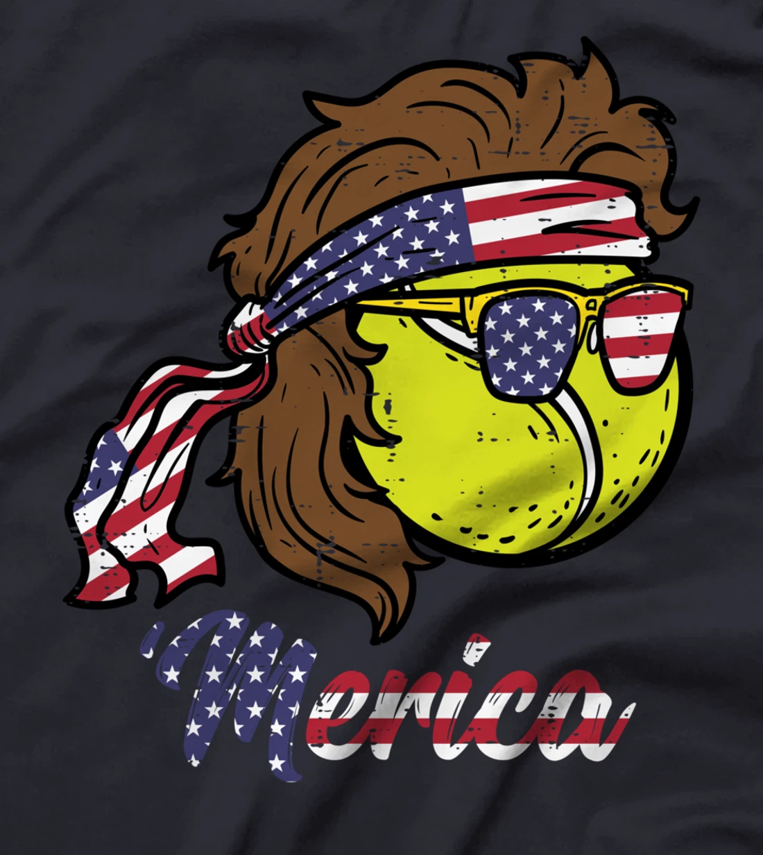 US Flag Merica Tennis Ball Memorial Day 4th Of July Men Boys T-Shirt