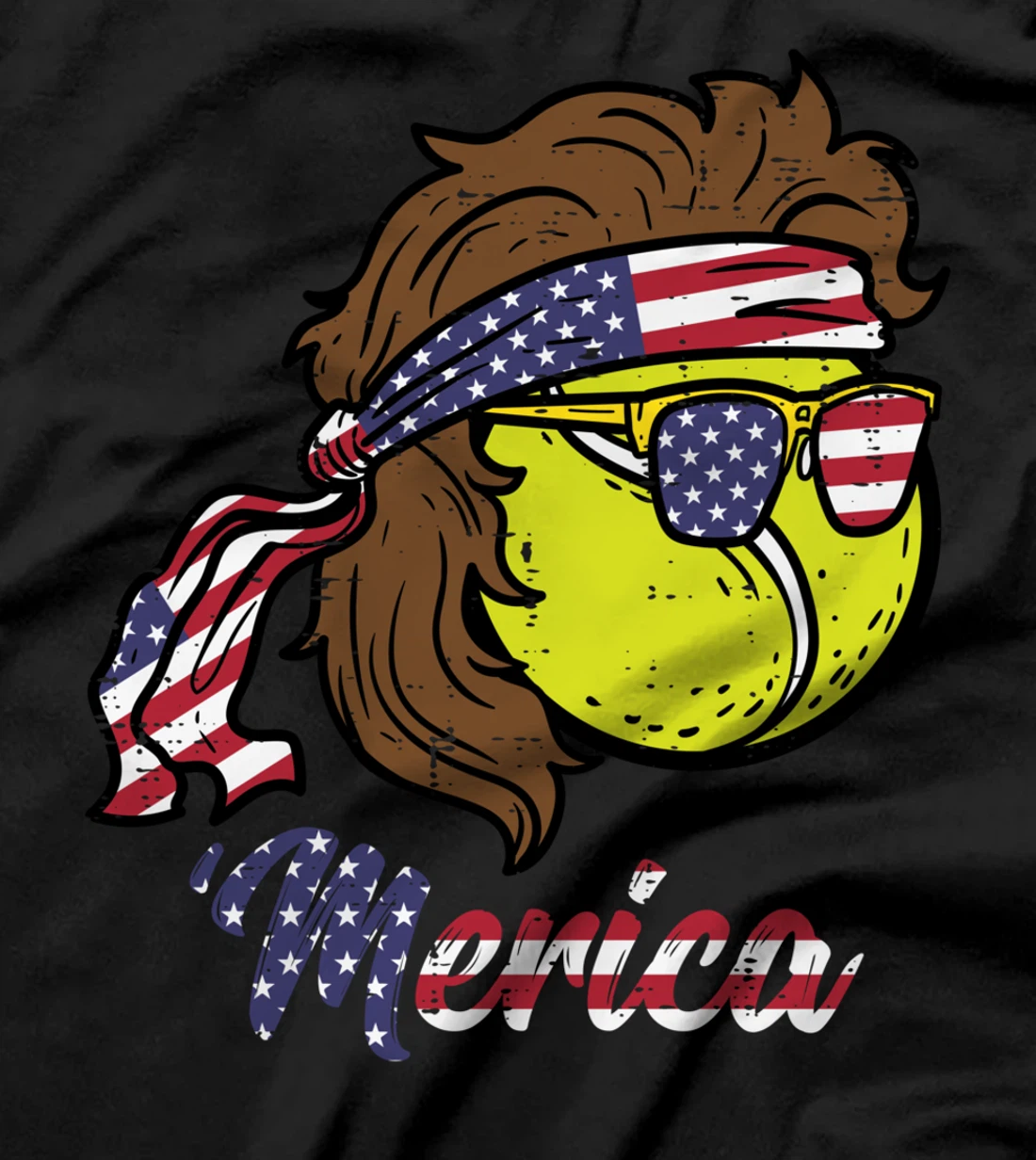 US Flag Merica Tennis Ball Memorial Day 4th Of July Men Boys T-Shirt