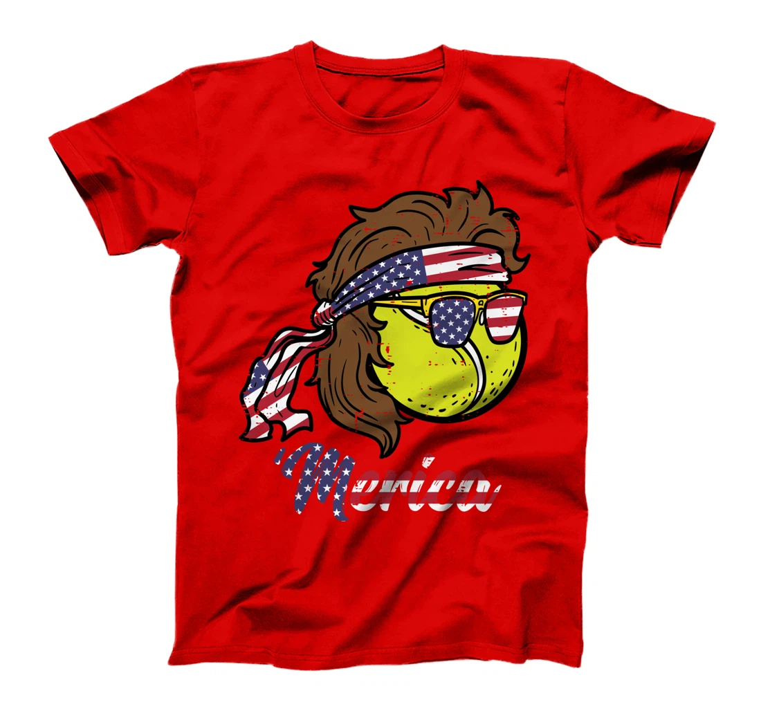 US Flag Merica Tennis Ball Memorial Day 4th Of July Men Boys T-Shirt