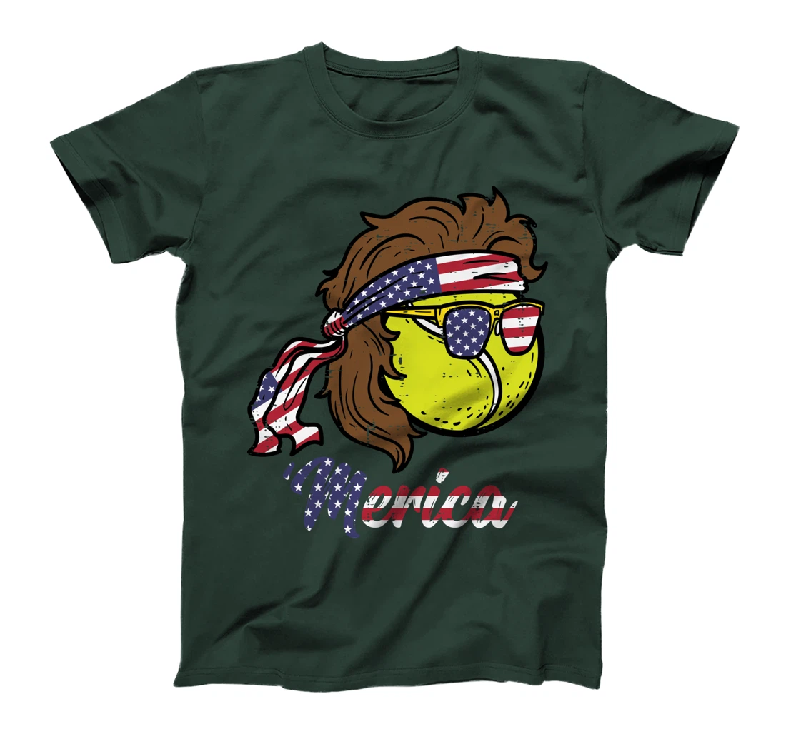 US Flag Merica Tennis Ball Memorial Day 4th Of July Men Boys T-Shirt