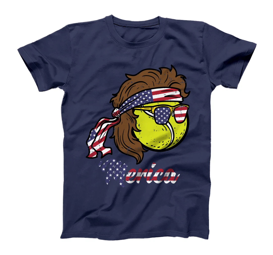 US Flag Merica Tennis Ball Memorial Day 4th Of July Men Boys T-Shirt