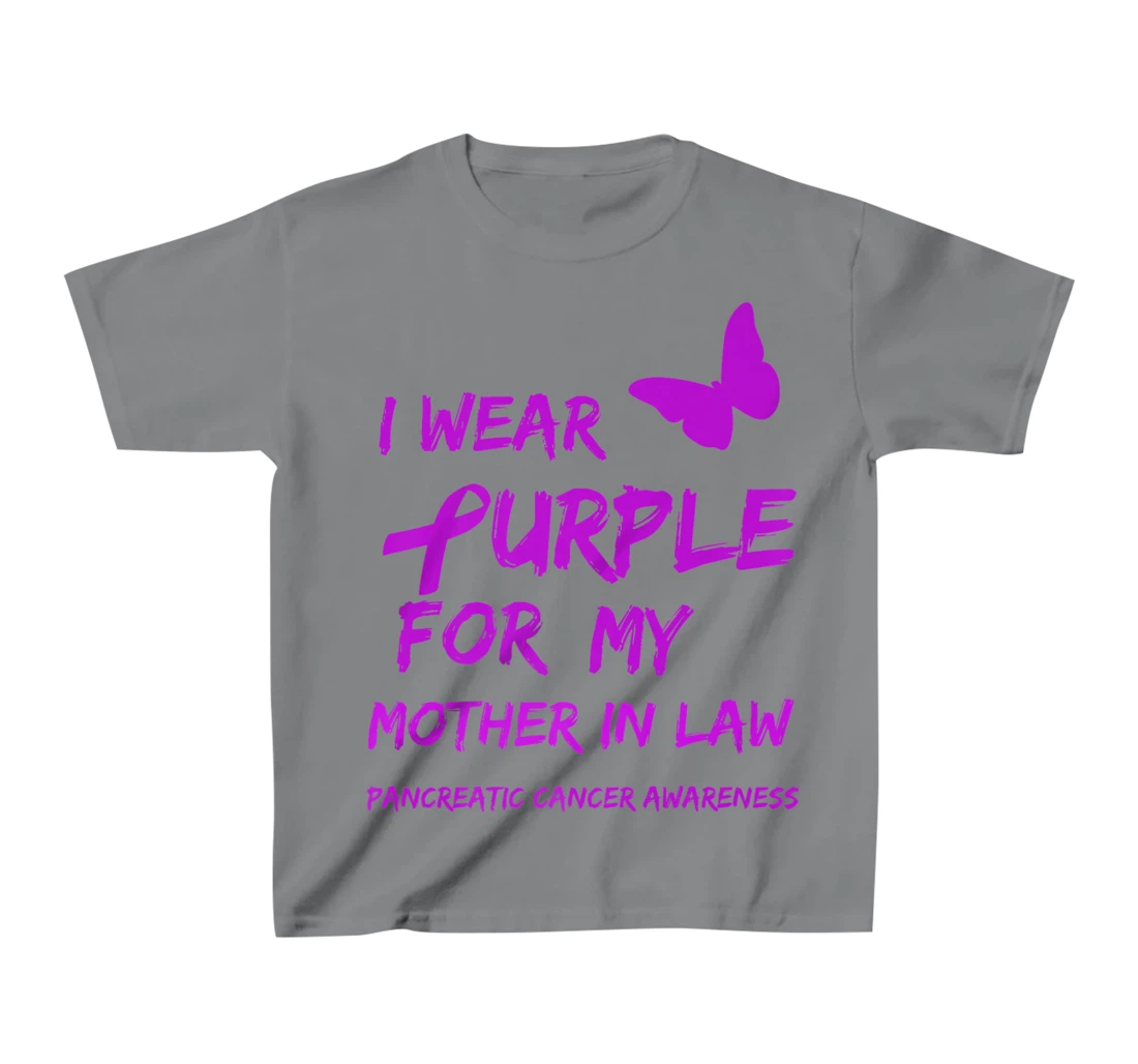 Pancreatic Cancer I Wear Purple for my Mother in law Ribbon T-Shirt, Kid T-Shirt and Women T-Shirt