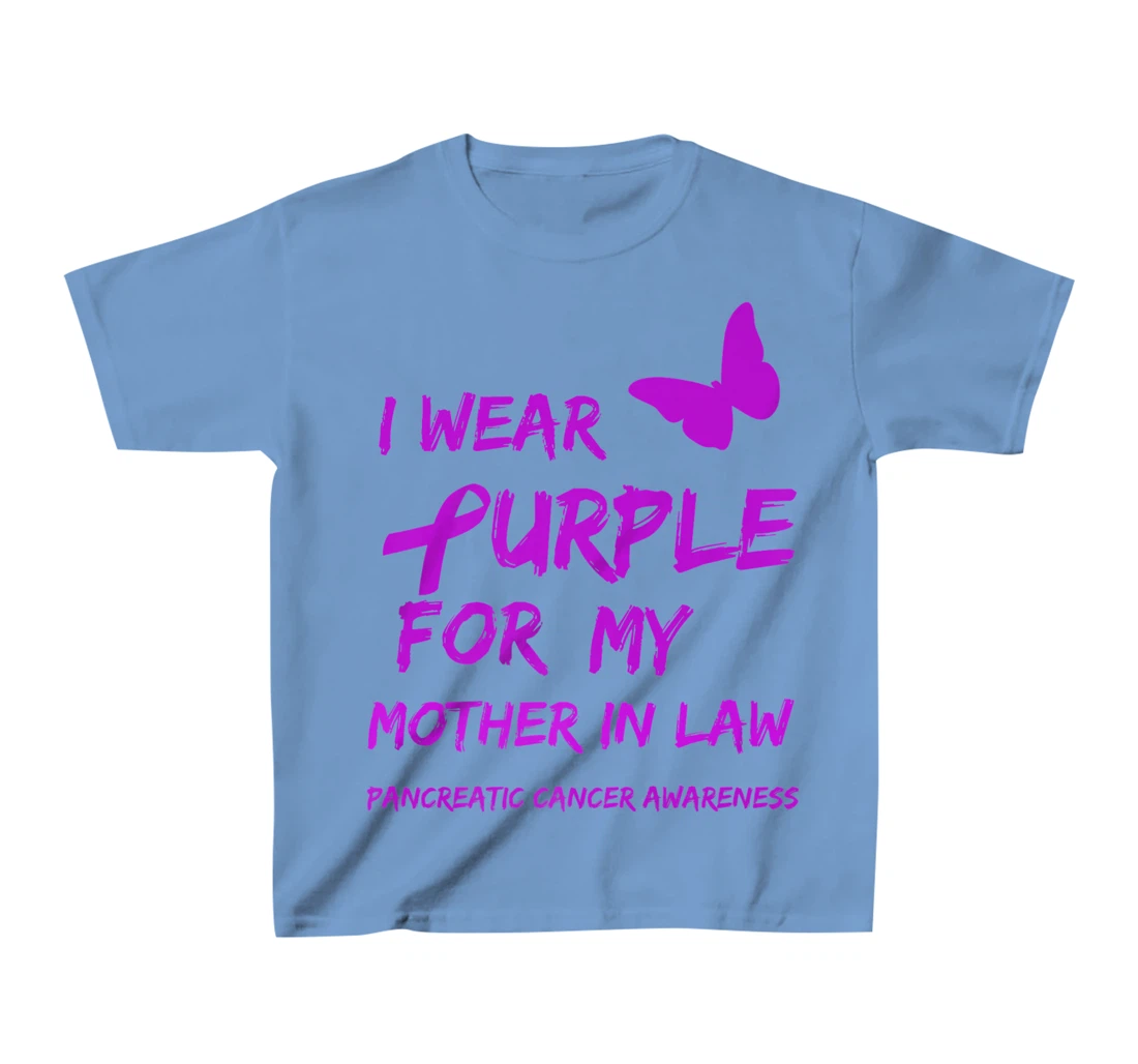 Pancreatic Cancer I Wear Purple for my Mother in law Ribbon T-Shirt, Kid T-Shirt and Women T-Shirt