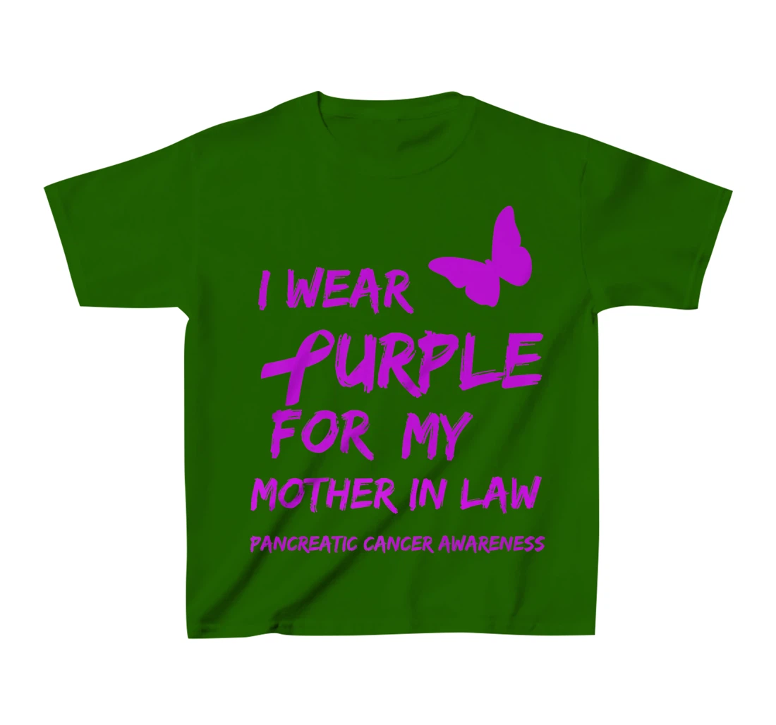 Pancreatic Cancer I Wear Purple for my Mother in law Ribbon T-Shirt, Kid T-Shirt and Women T-Shirt