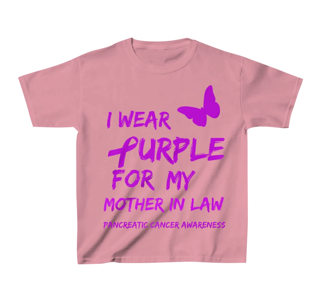 Pancreatic Cancer I Wear Purple for my Mother in law Ribbon T-Shirt, Kid T-Shirt and Women T-Shirt