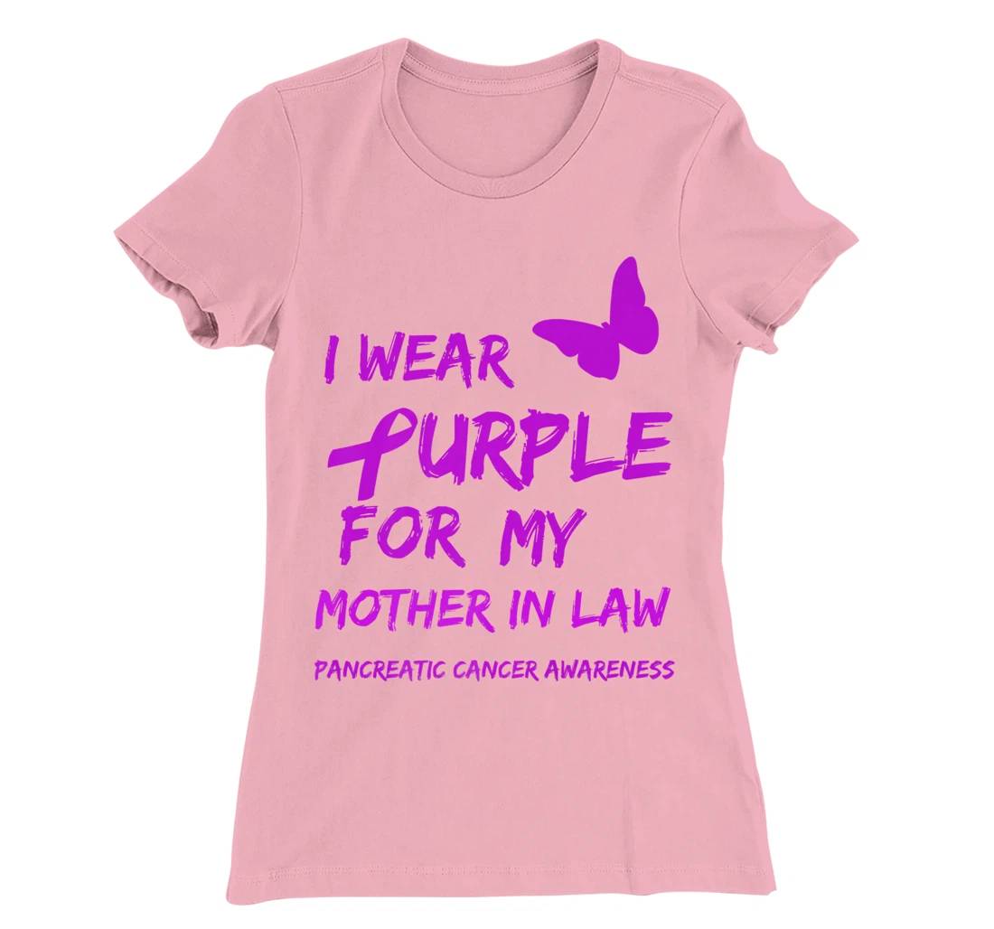 Pancreatic Cancer I Wear Purple for my Mother in law Ribbon T-Shirt, Kid T-Shirt and Women T-Shirt