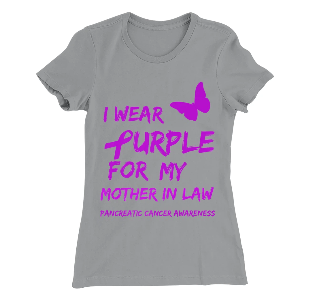 Pancreatic Cancer I Wear Purple for my Mother in law Ribbon T-Shirt, Kid T-Shirt and Women T-Shirt