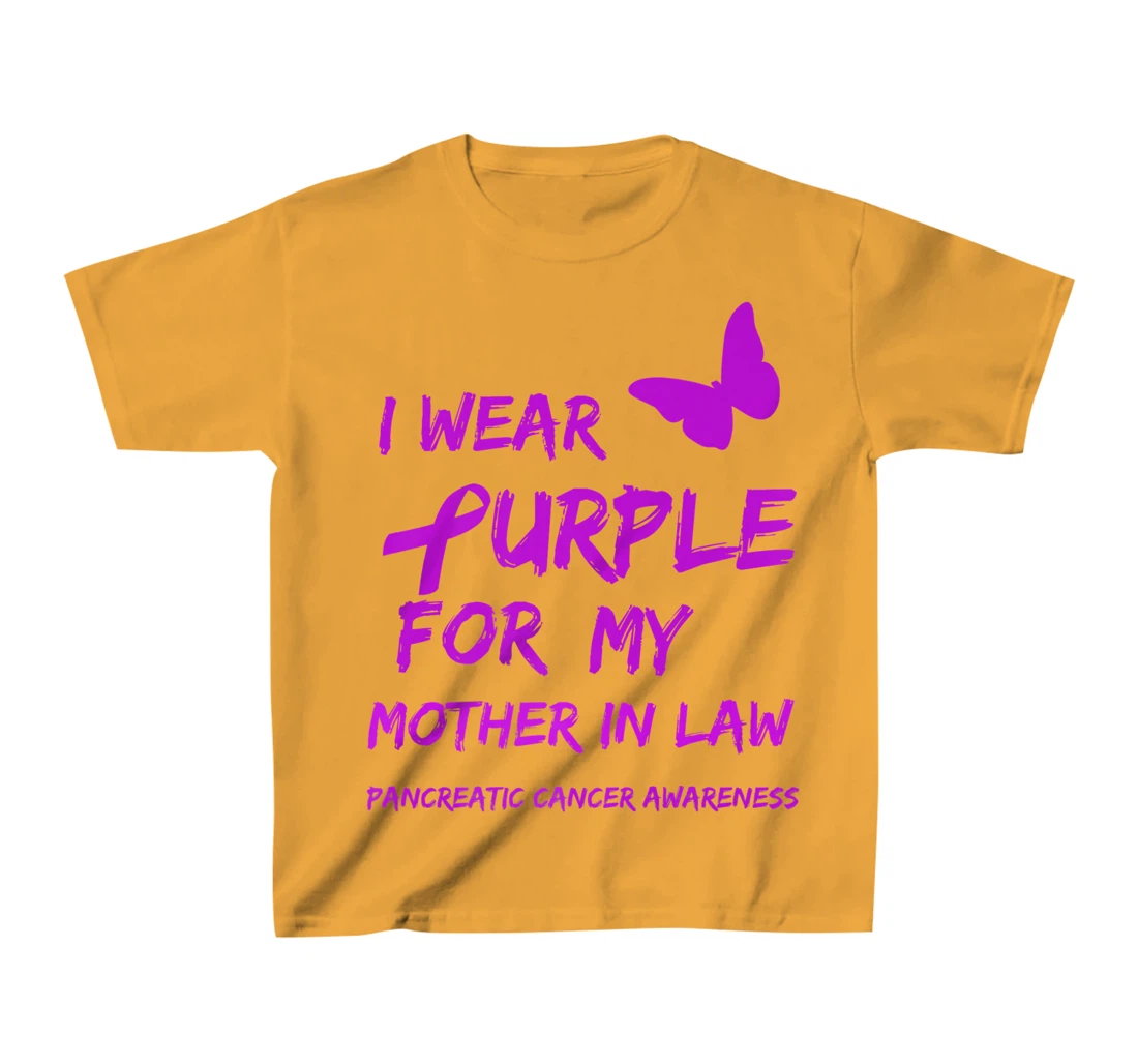 Pancreatic Cancer I Wear Purple for my Mother in law Ribbon T-Shirt, Kid T-Shirt and Women T-Shirt