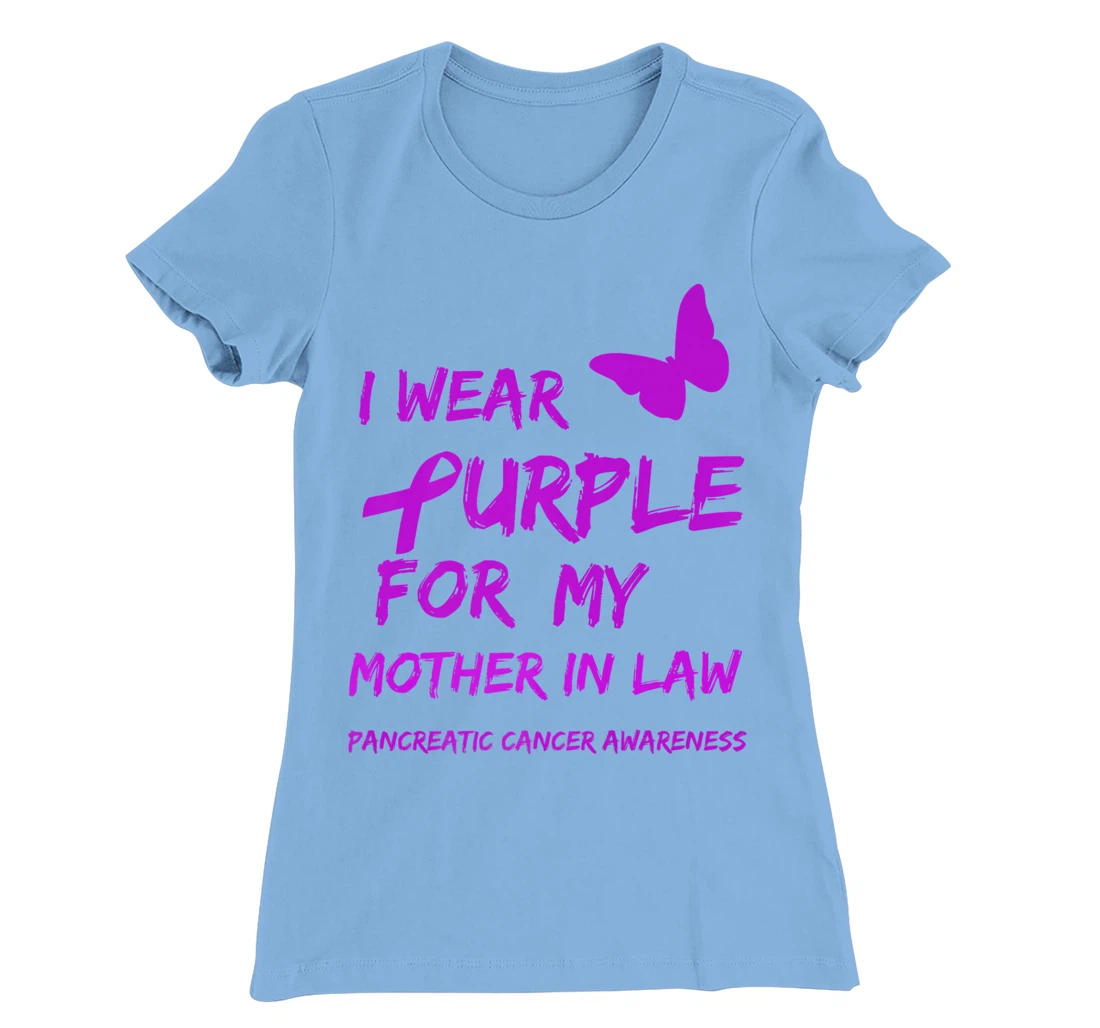 Pancreatic Cancer I Wear Purple for my Mother in law Ribbon T-Shirt, Kid T-Shirt and Women T-Shirt