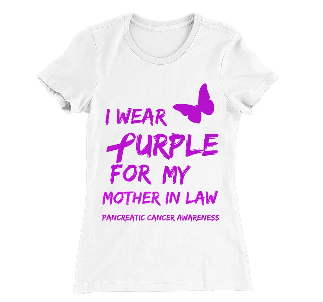 Pancreatic Cancer I Wear Purple for my Mother in law Ribbon T-Shirt, Kid T-Shirt and Women T-Shirt