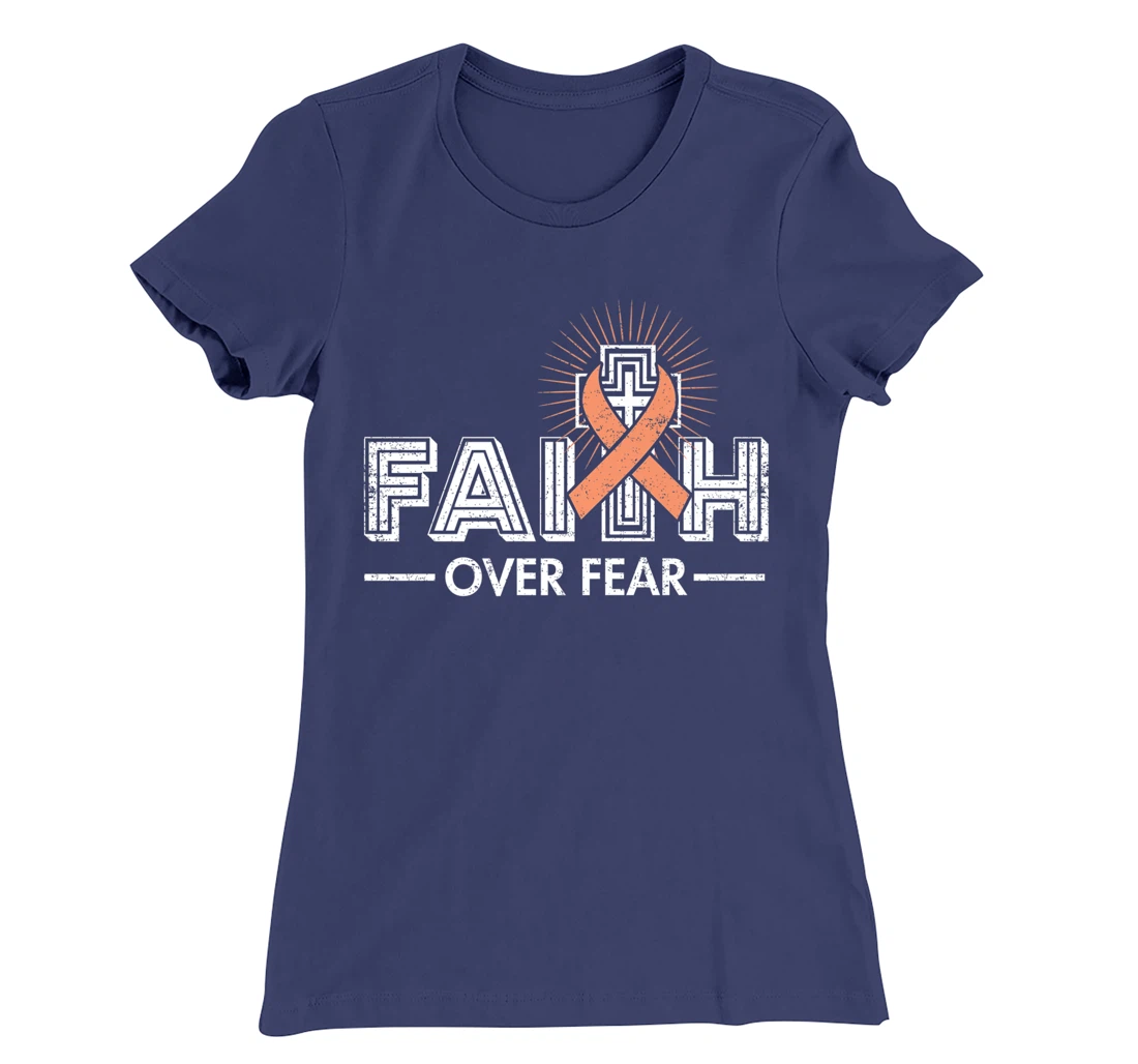 Faith over Fear Peach Ribbon Uterine Cancer T-Shirt, Women T-Shirt