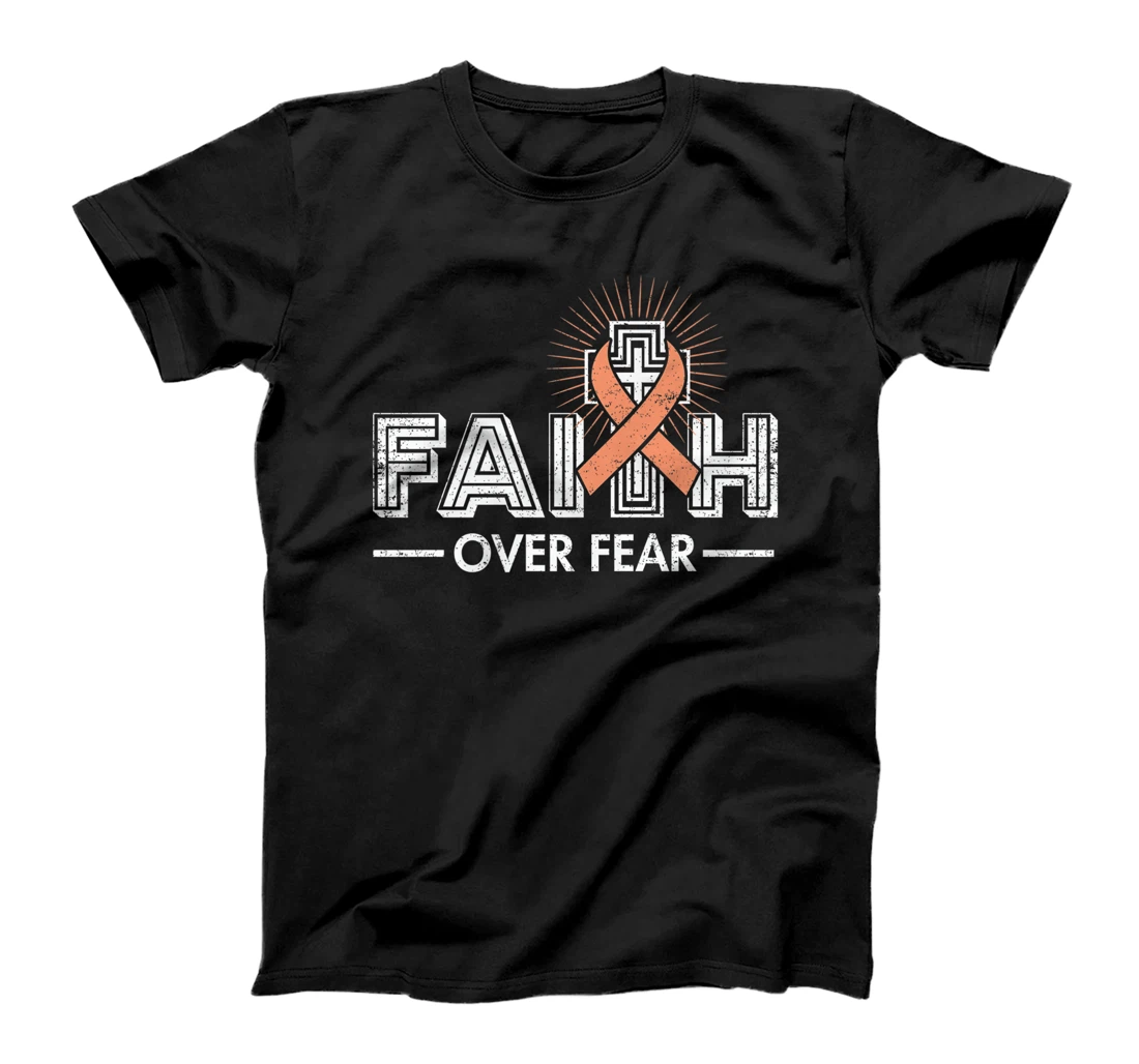 Faith over Fear Peach Ribbon Uterine Cancer T-Shirt, Women T-Shirt
