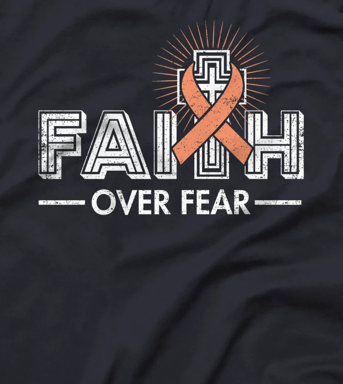 Faith over Fear Peach Ribbon Uterine Cancer T-Shirt, Women T-Shirt