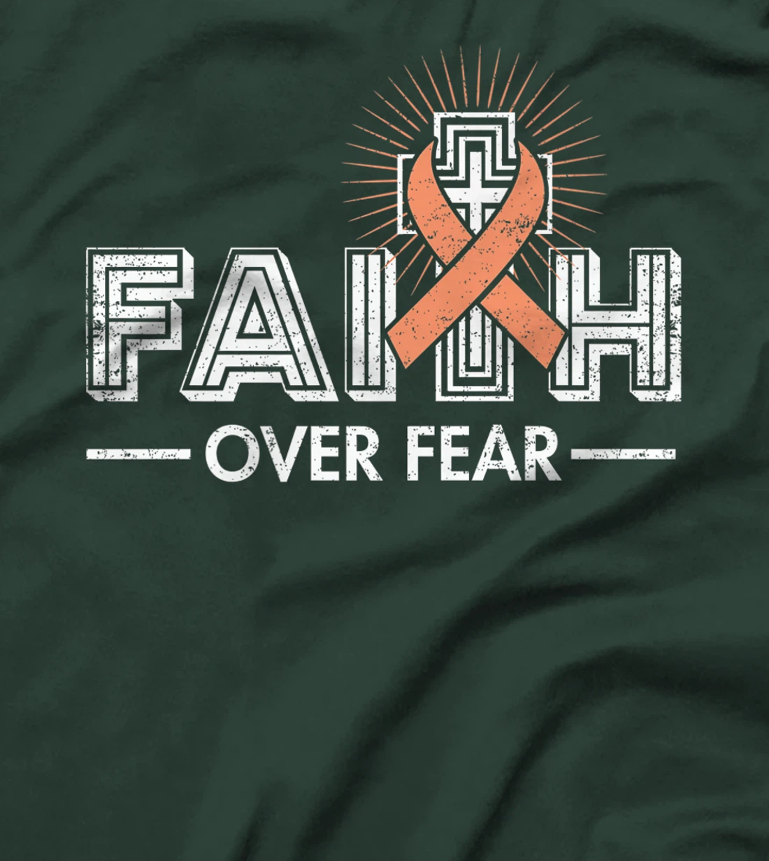 Faith over Fear Peach Ribbon Uterine Cancer T-Shirt, Women T-Shirt