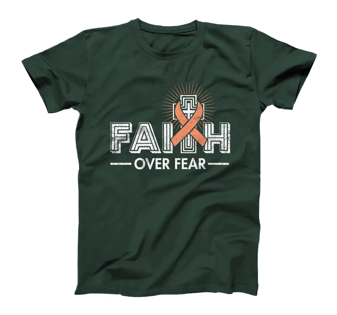 Faith over Fear Peach Ribbon Uterine Cancer T-Shirt, Women T-Shirt