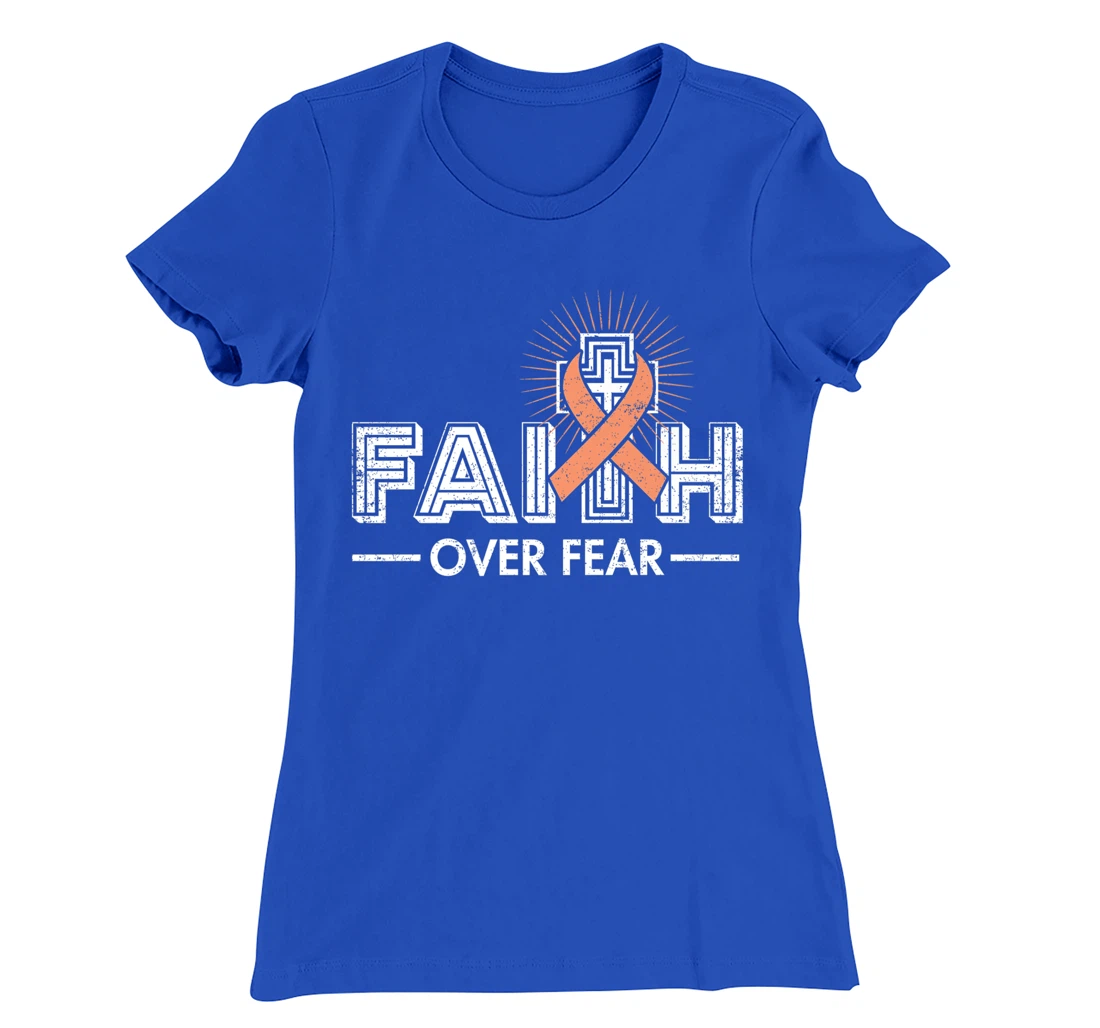 Faith over Fear Peach Ribbon Uterine Cancer T-Shirt, Women T-Shirt