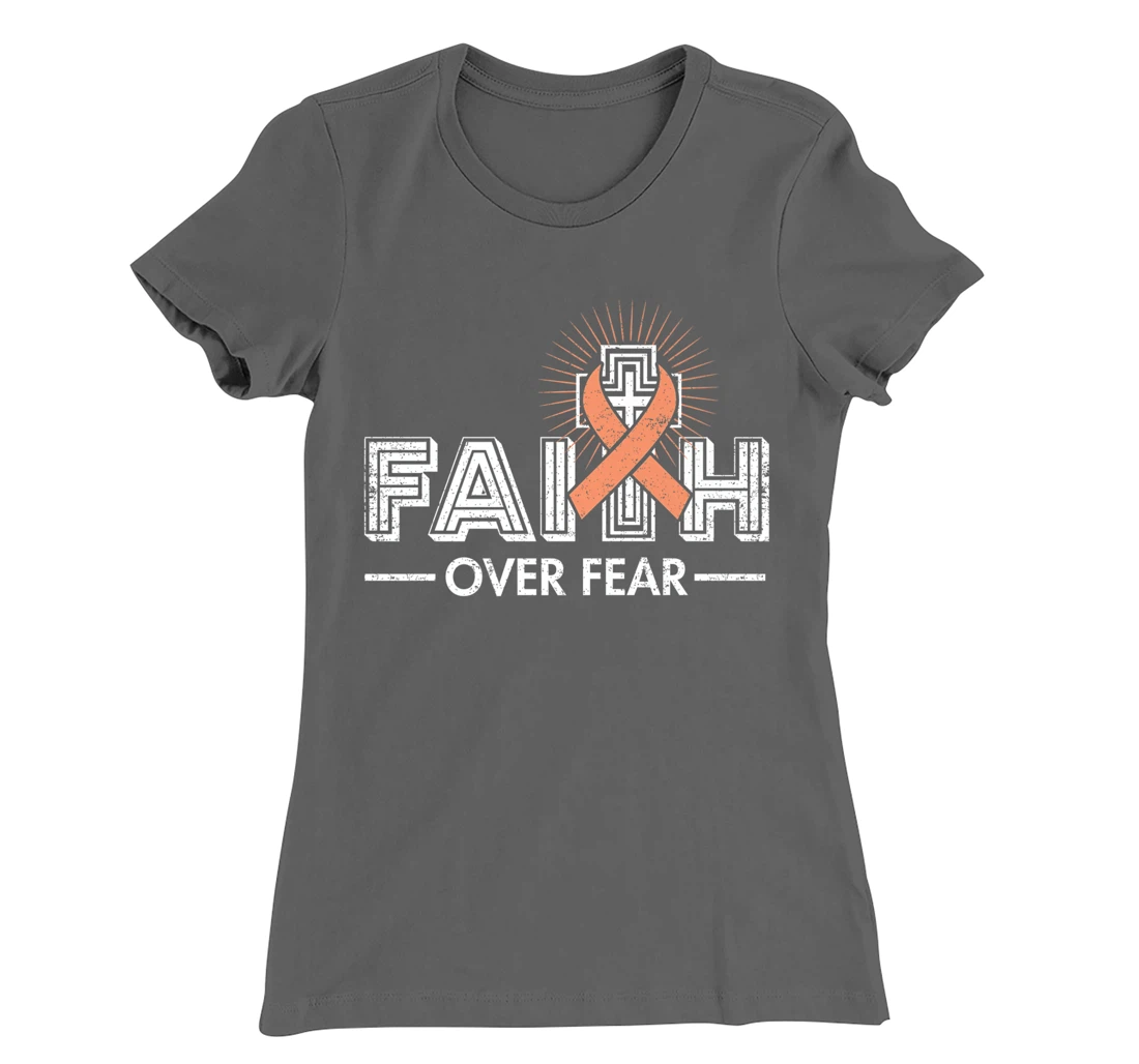 Faith over Fear Peach Ribbon Uterine Cancer T-Shirt, Women T-Shirt