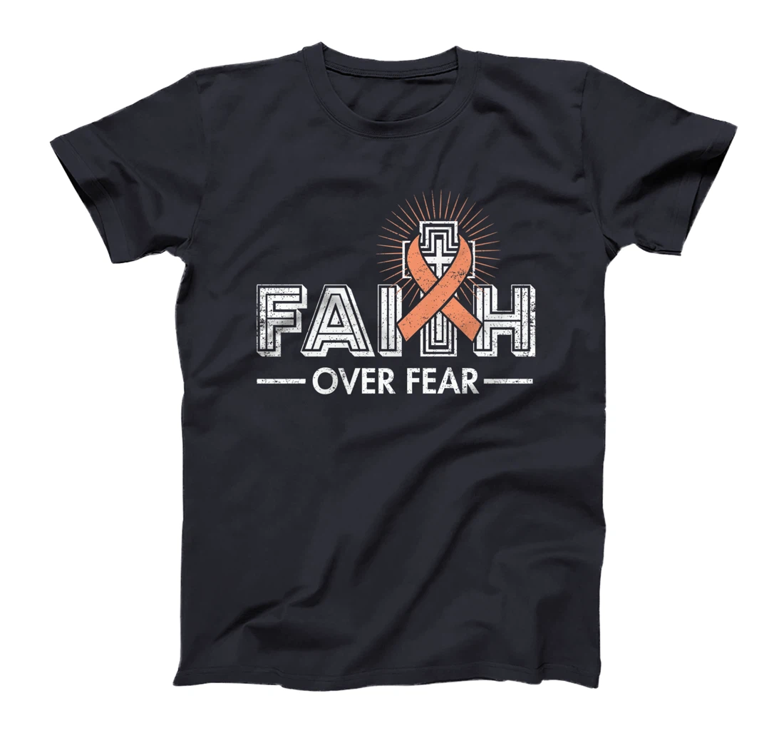 Faith over Fear Peach Ribbon Uterine Cancer T-Shirt, Women T-Shirt