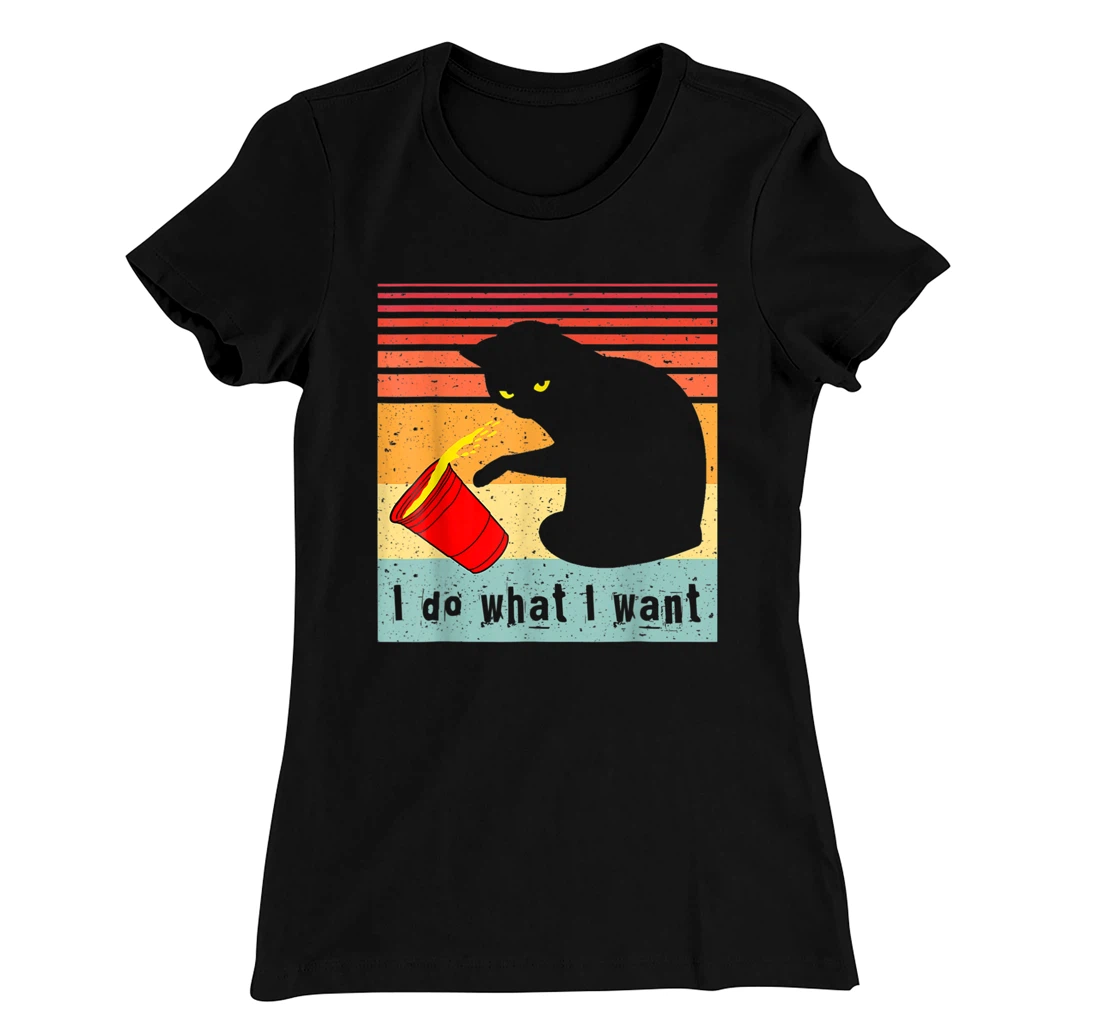 Do What I Want Vintage Black Cat Red Cup Funny My Cat T-Shirt, Women T-Shirt