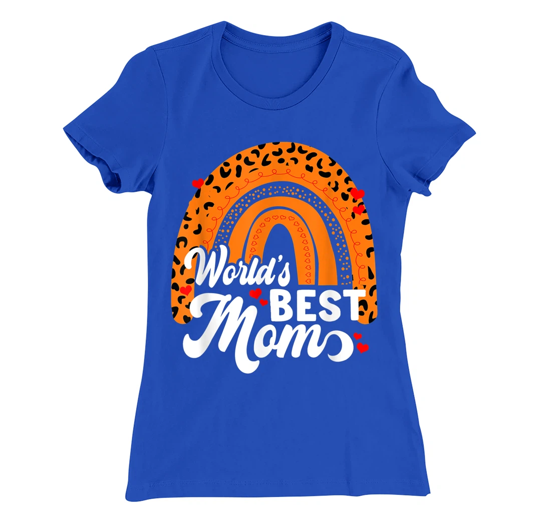 Women's World's Best Mom Leopard Rainbow T-Shirt, Women T-Shirt