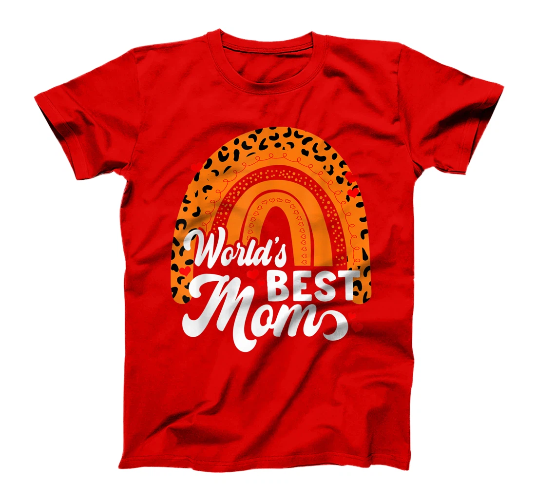 Women's World's Best Mom Leopard Rainbow T-Shirt, Women T-Shirt