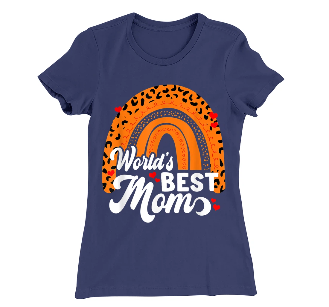 Women's World's Best Mom Leopard Rainbow T-Shirt, Women T-Shirt