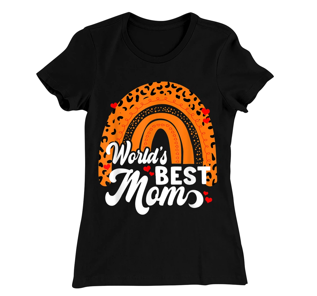Women's World's Best Mom Leopard Rainbow T-Shirt, Women T-Shirt