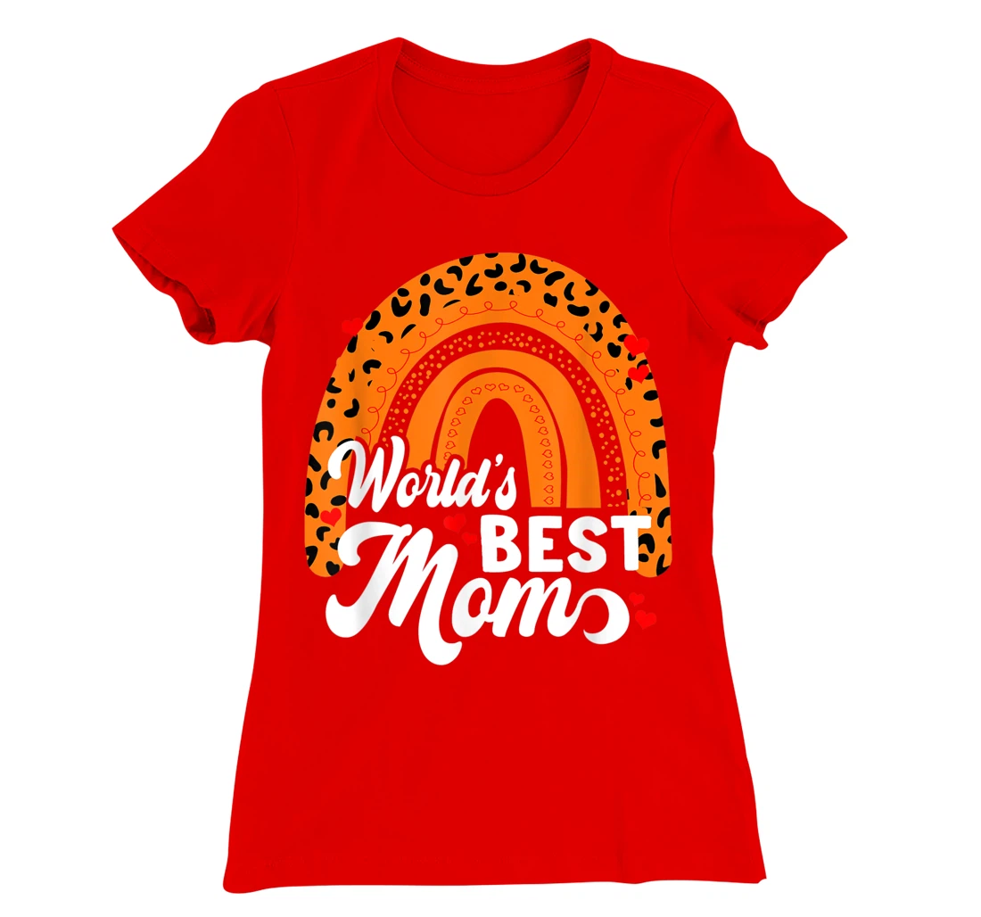 Women's World's Best Mom Leopard Rainbow T-Shirt, Women T-Shirt