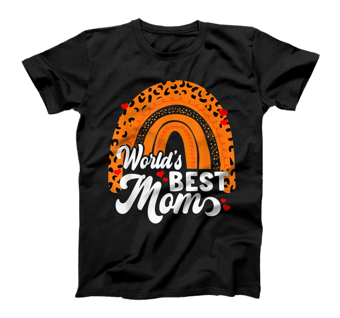 Women's World's Best Mom Leopard Rainbow T-Shirt, Women T-Shirt