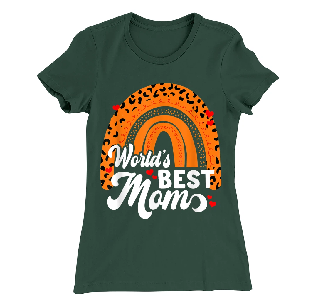 Women's World's Best Mom Leopard Rainbow T-Shirt, Women T-Shirt