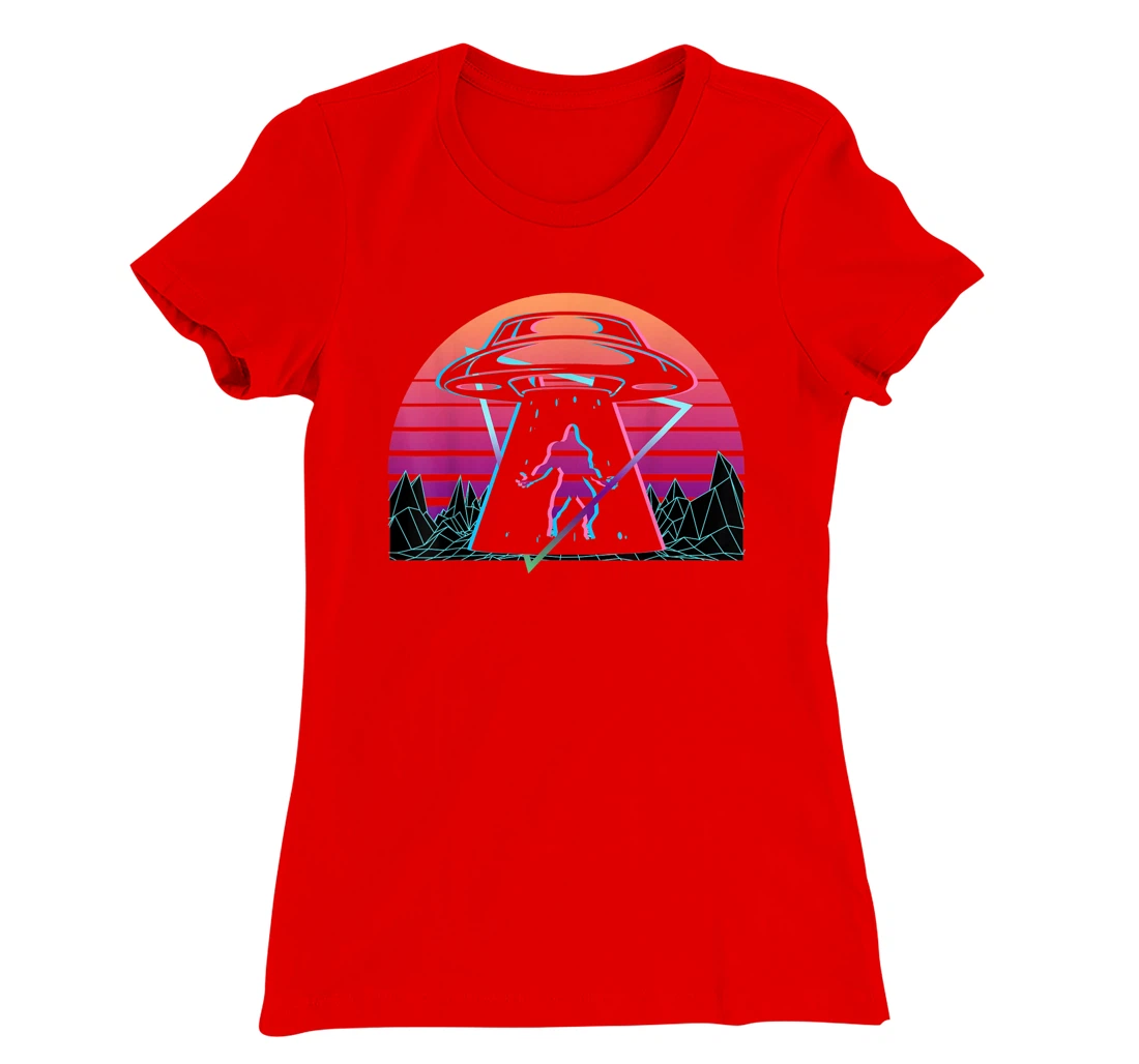 Bigfoot UFO Alien Abduction Retro T-Shirt, Women T-Shirt
