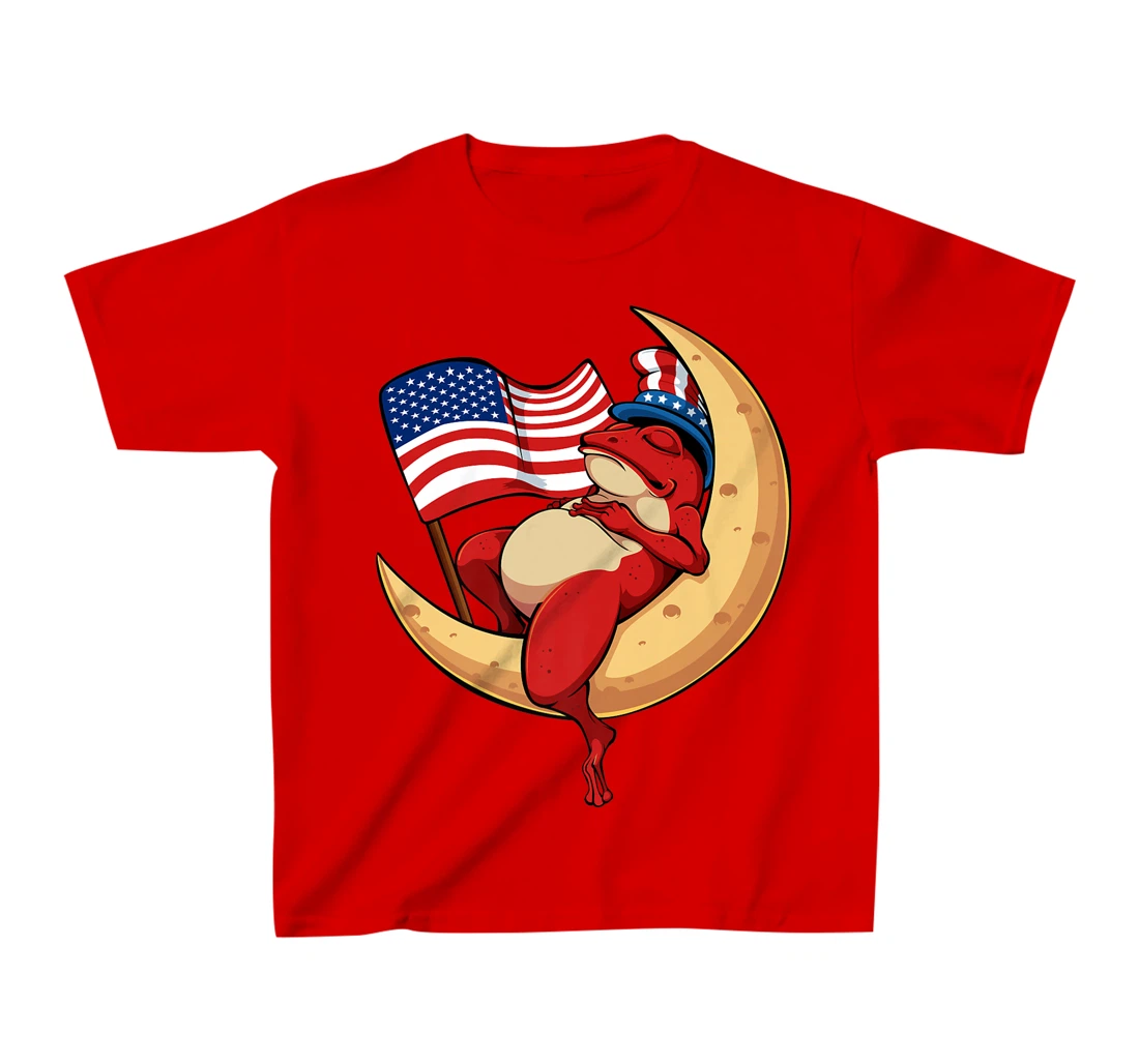 Patriotic Frog 4th Of July Cute Animal USA American Flag Hat T-Shirt, Kid T-Shirt and Women T-Shirt