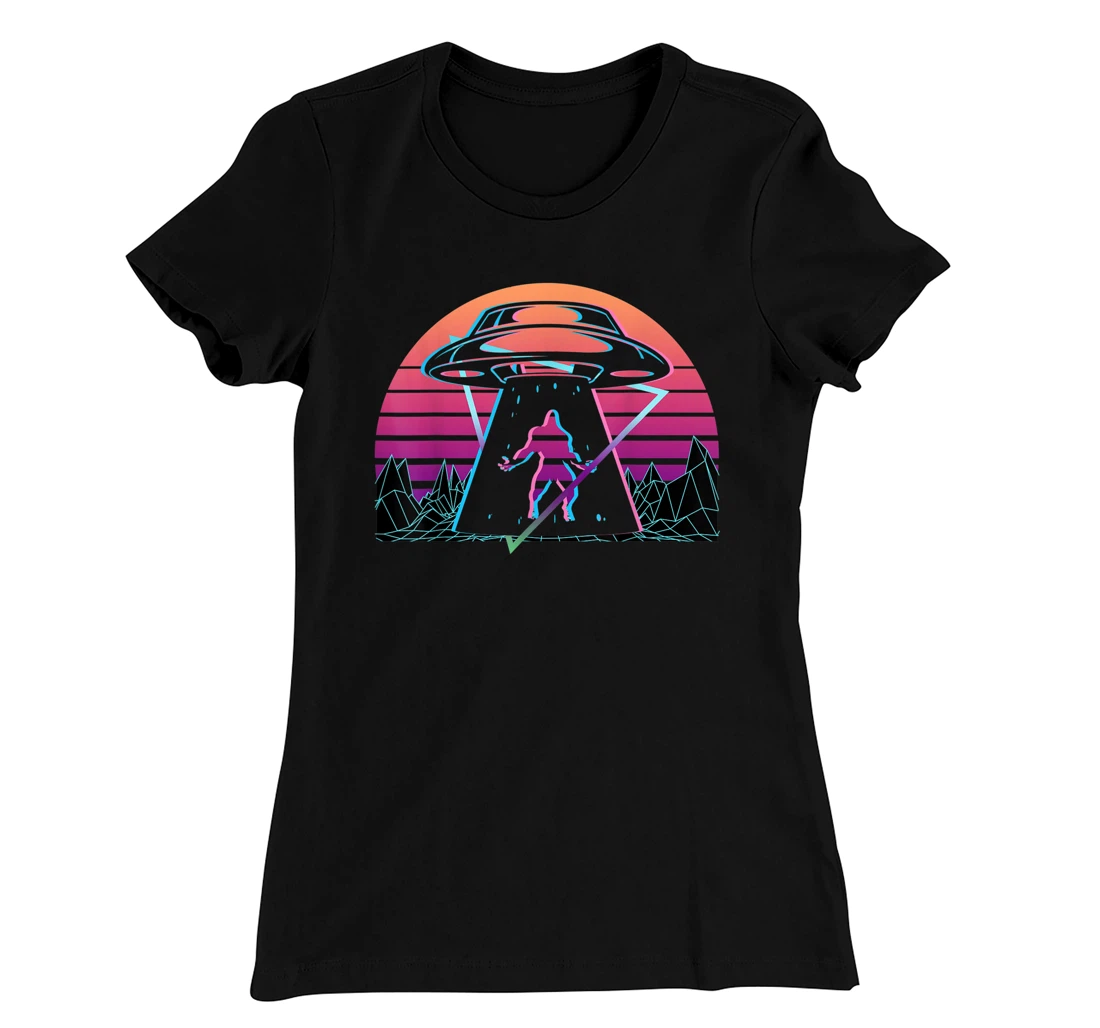 Bigfoot UFO Alien Abduction Retro T-Shirt, Women T-Shirt