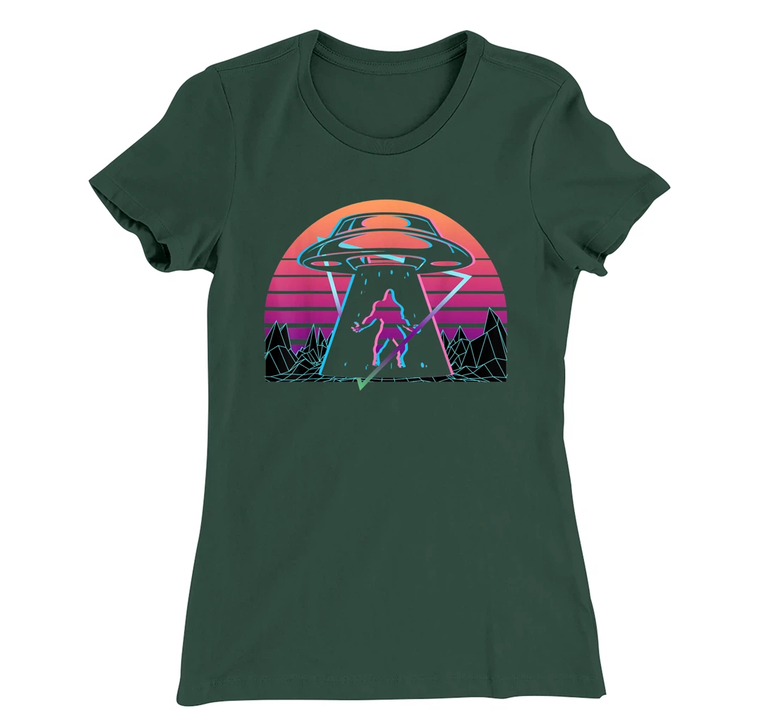 Bigfoot UFO Alien Abduction Retro T-Shirt, Women T-Shirt